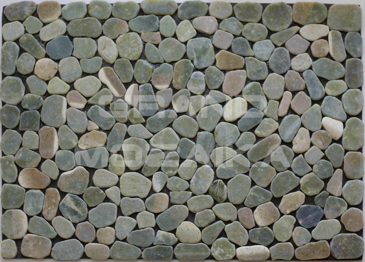 Мозаика 052387 MS7013 НАТУР ГАЛЬКА НА РЕЗИНЕ зелёно-белая серия Nature