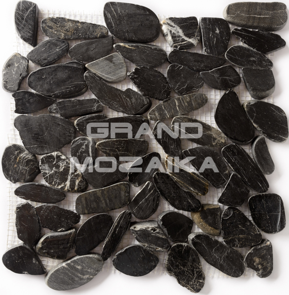 Мозаика 052381 MS00-3 BCP ГАЛЬКА овал чёрная шлифованная серия Nature